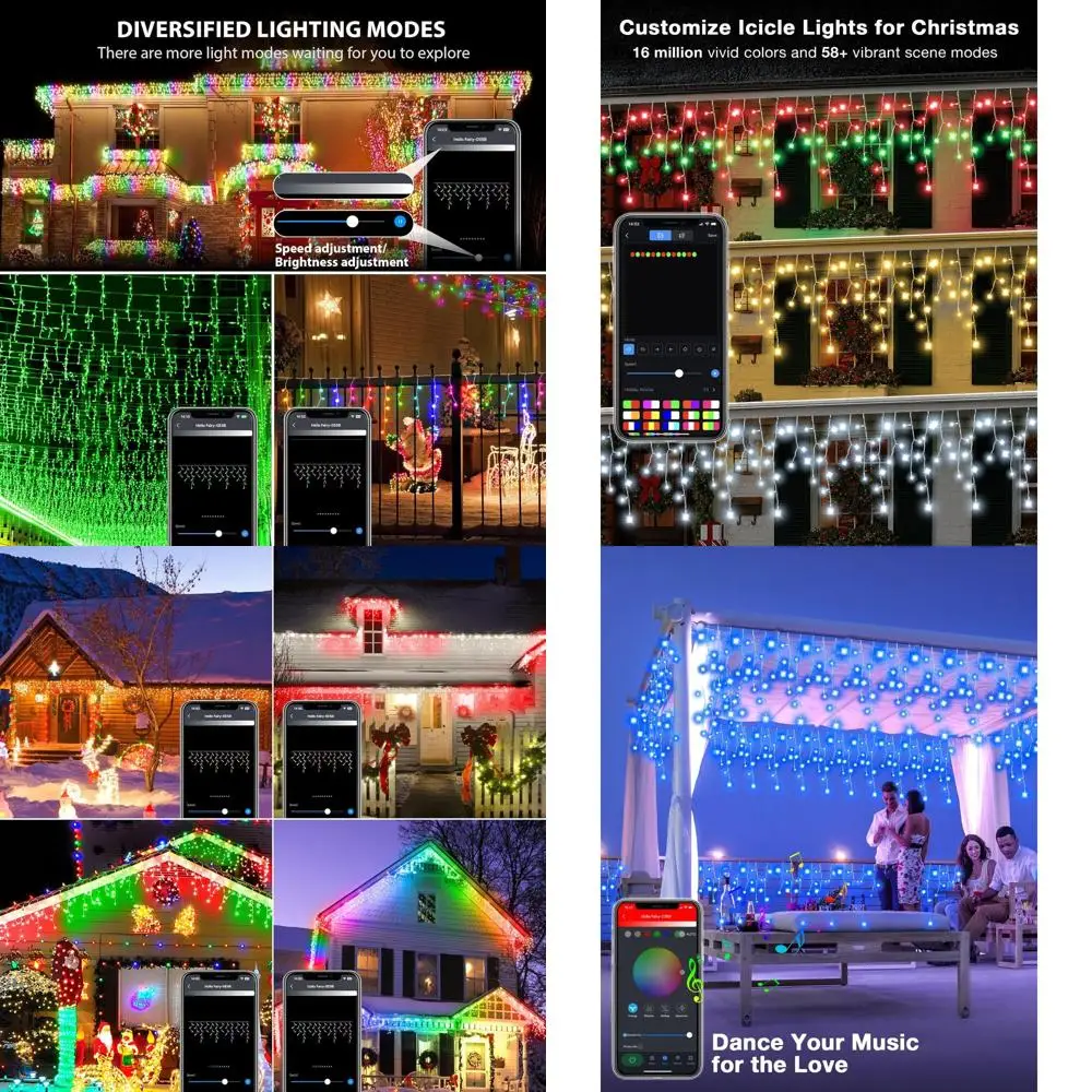أضواء جليد ذكية متغيرة الألوان بطول 66 قدمًا: ألوان 16 مترًا، تحكم في التطبيق، أكثر من 100 تأثيرات، مقاومة للماء لديكور عيد الميلاد الخارجي