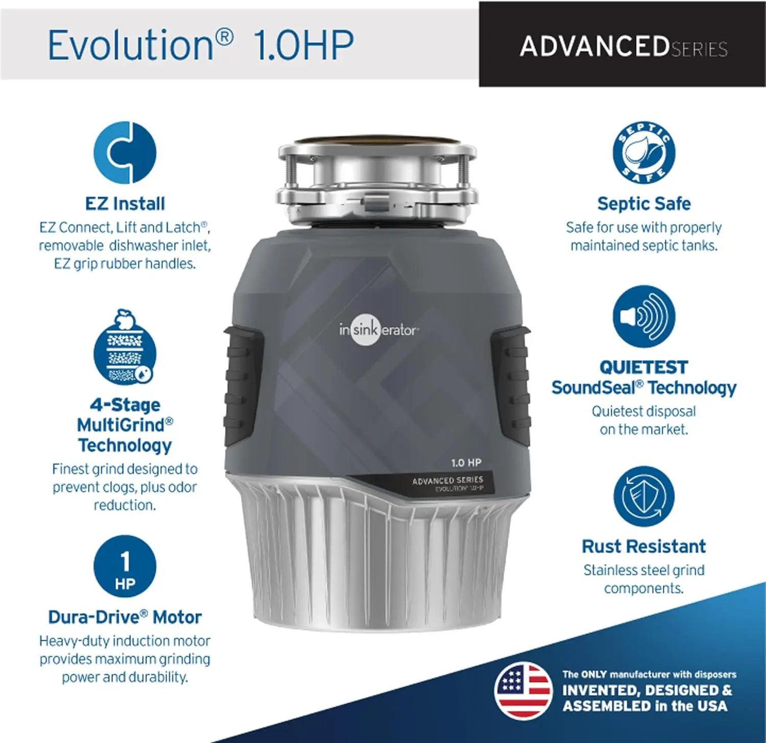 

InSinkErator EVOLUTION 1HP 1 HP, Advanced Series Continuous Feed Food Waste Garbage Disposal, Gray