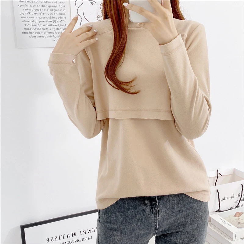 

Maternity Cotton T-shirt Clothes Spring Long Sleeve Soild Nursing Top Breastfeeding Shirts Summer Pregnancy Nursing Tee Clothes