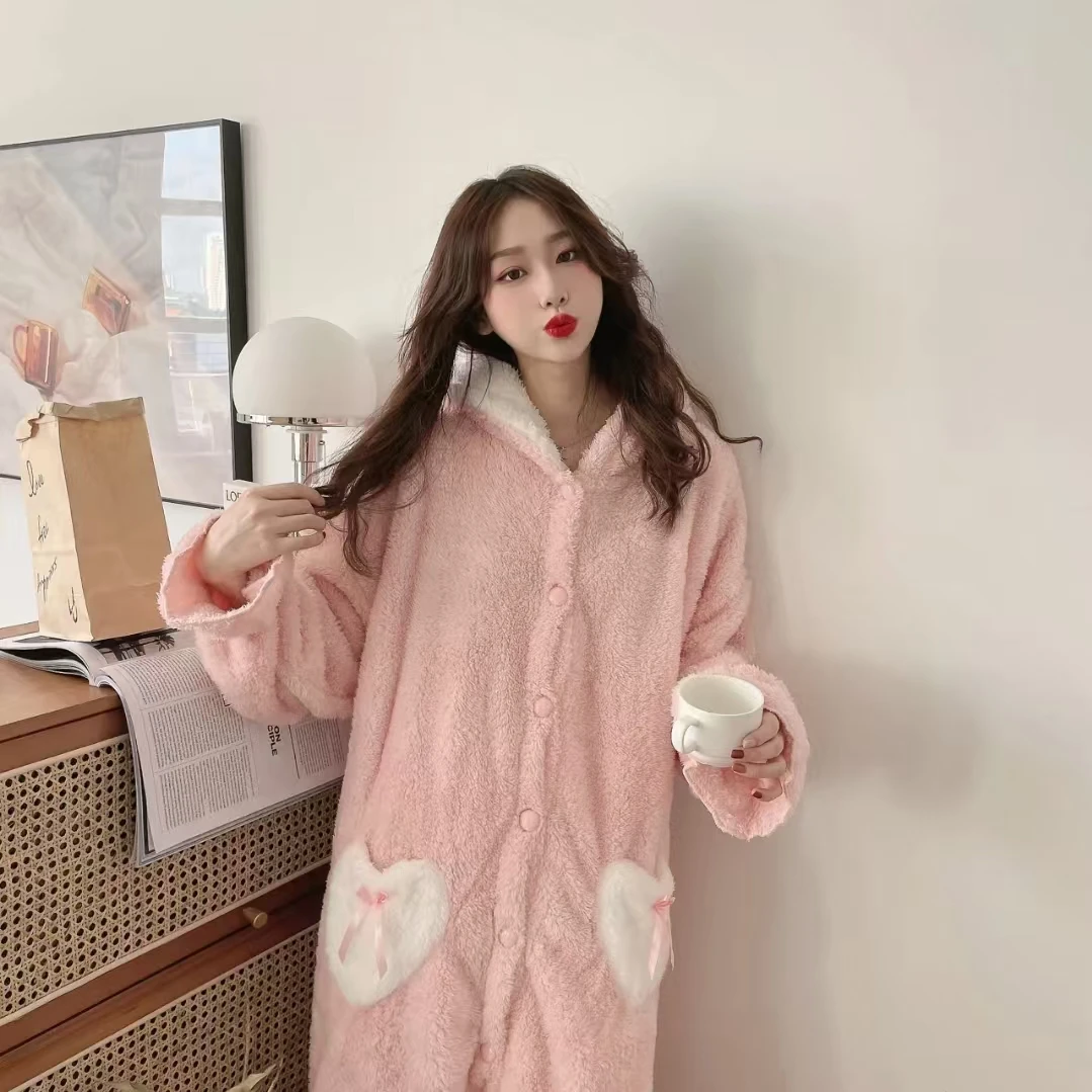 HOTSELLING 2025 Winter Pajamas Robe Lovely Long Ear Pink Hooded Homewear Loungewear Sleepwear Bathrobe Comfy Soft Pajama Party
