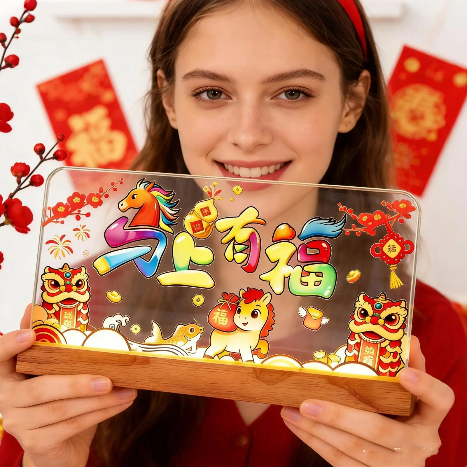 

Китайские новогодние украшения, светодиодные акриловые светильники, декор для вечеринки в честь Года Лошади, украшения для дома и гостиной