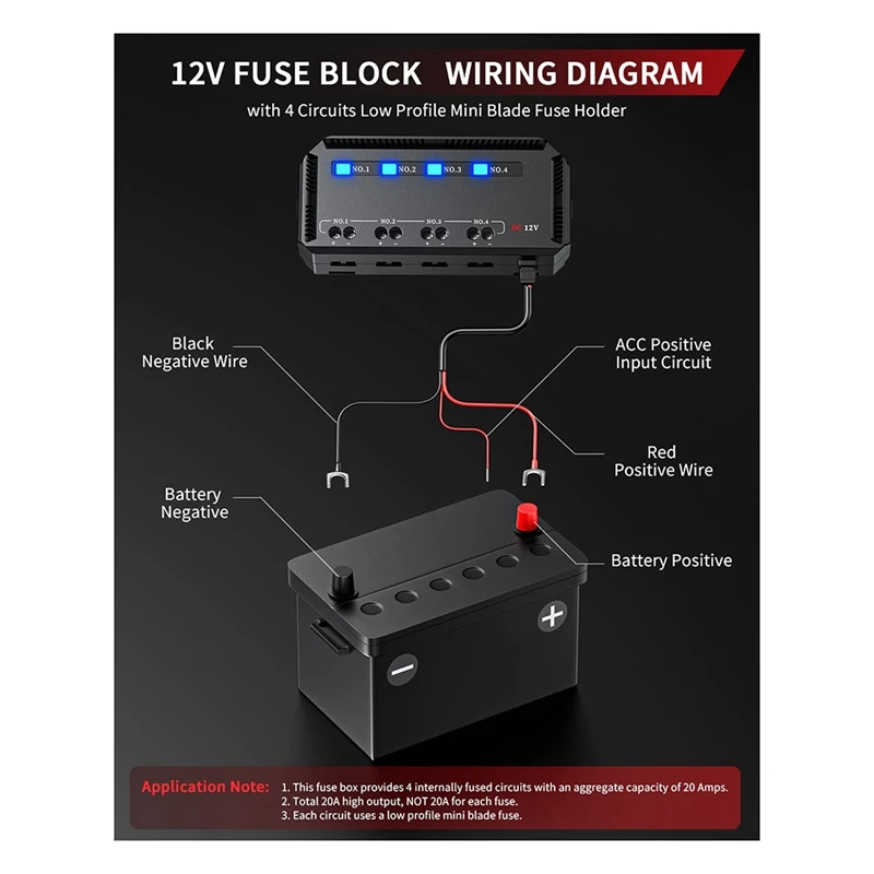 Caja de fusibles Universal para motocicleta y coche, luz indicadora LED, soporte de fusibles resistente al calor, 12V, 20a