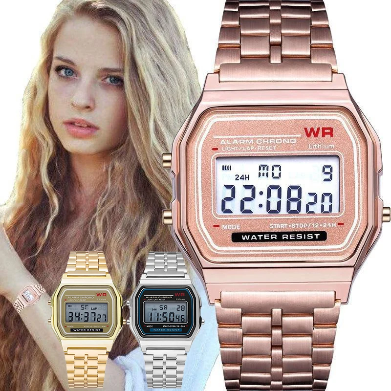 

F91W Steel Strap Watches Women Watch Men Business Clock Multifunction LED Digtal Sports Wrist Watch Electronic Clock Electron wi