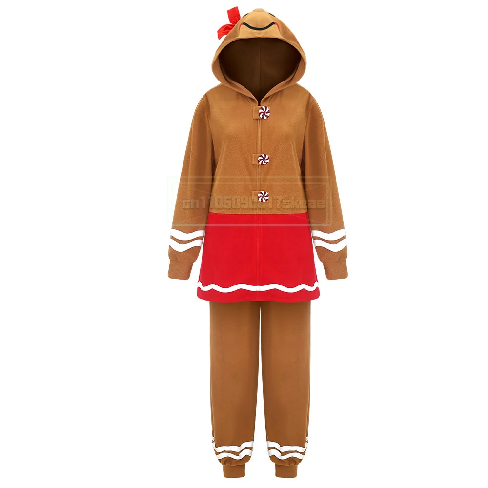 Lebkuchenmann-Kostüm, langärmeliges Patchwork-Weihnachtsoverall-Cosplay-Kostüm mit Kapuze