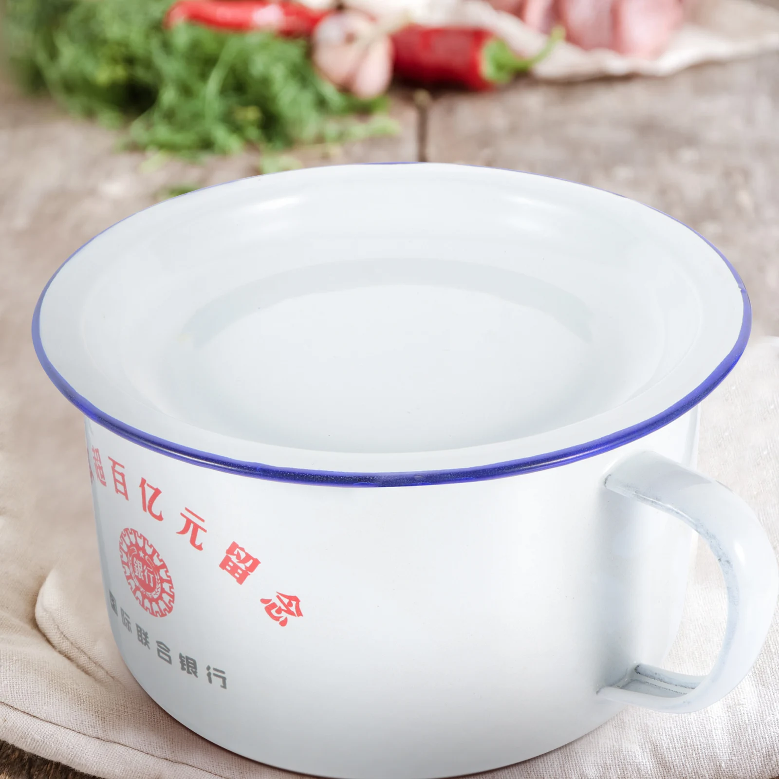 

1 set Retro Enamel Soup Bowl Fruit Bowl White Student Lunch Box Metal Handle Kitchen Barware Home Restaurant Hotel Gifts