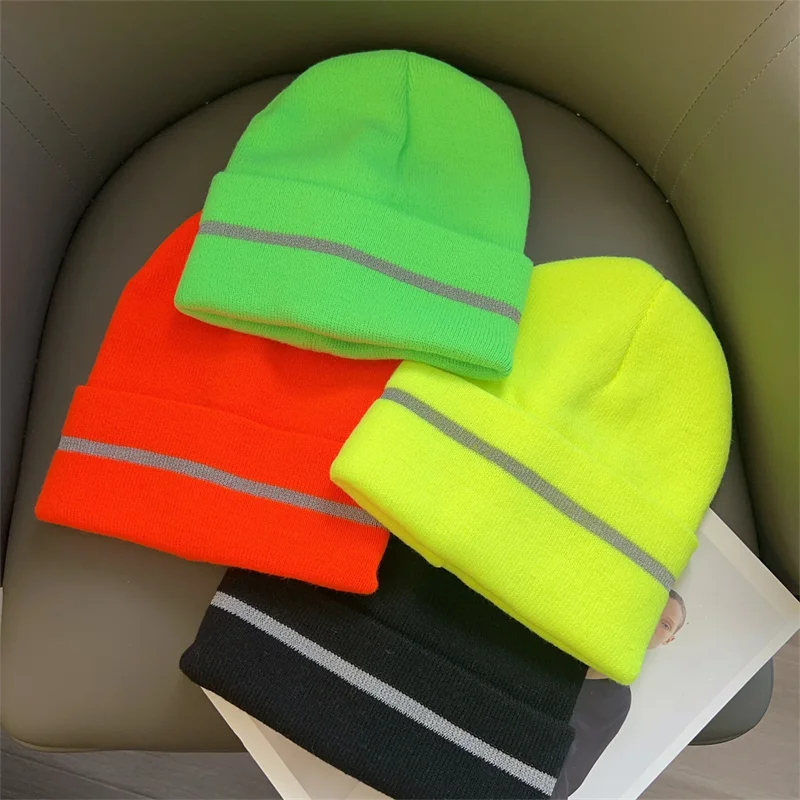 

Men Women Winter Warm Hiking Camping Knit Bonnet Hat Candy Color Safety Night Cycling Running Sports Ski Cap Hip Hop Beanie Cap