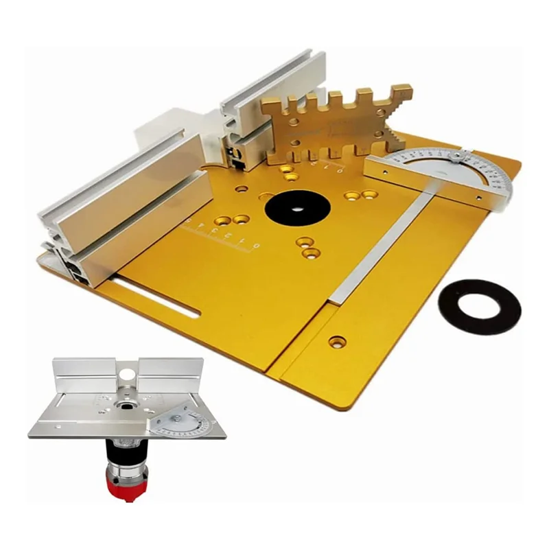 -ABJZ Upgrade Aluminium Router Table Insert Plate W/Miter Gauge And Tenon Gauge And Fence For Workbenches Wood Router Trimmer