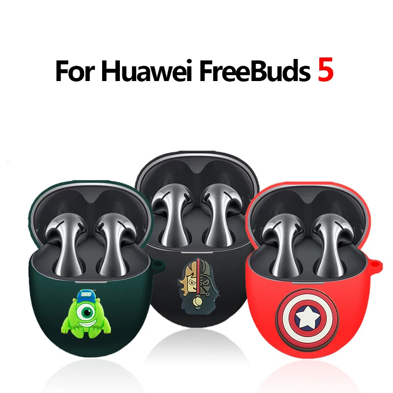 New Cartoon Earphone Case Cover For Huawei FreeBuds 5 Silicone Wireless Blutooth Earbuds Charging Box Protective Cover With Hook