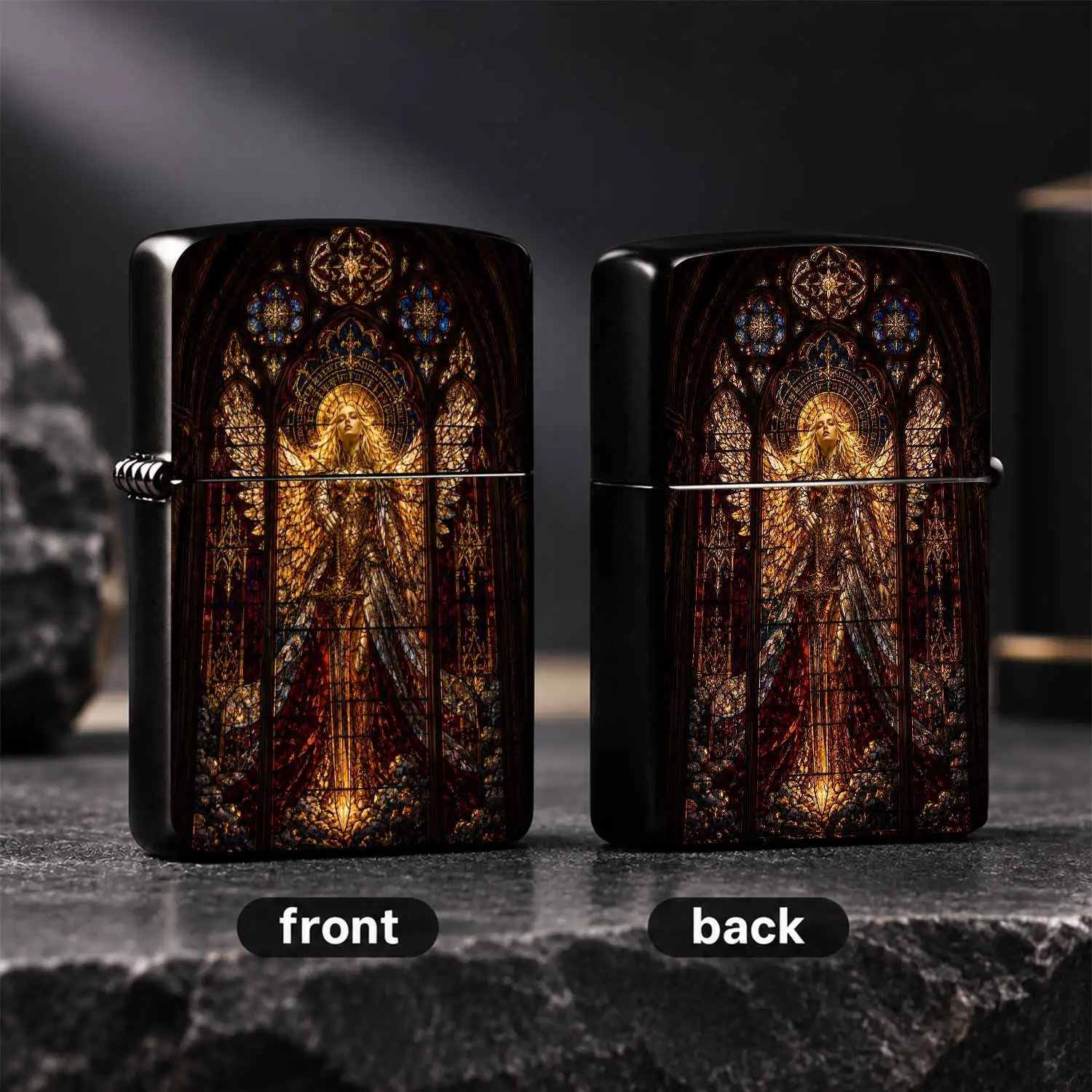 Gothic Stained Glass Holy Angel Art Print Lighter, Retro Cathedral Colored Glow Aesthetic Portable Igniter, Multi-Scene Applicable For Home Candle Lighting Outdoor Camping Incense Use, Exquisite Artistic Collectible Thoughtful Gift Choice F