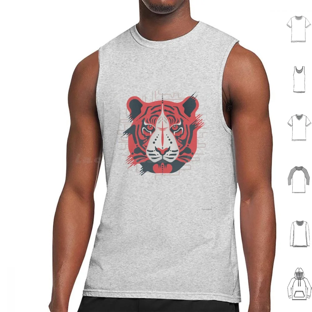 Tigre Tigre Camisetas sin mangas Estampado Algodón Vector Tigre Animal Patrón abstracto Textura Estilizada Feroz Rojo