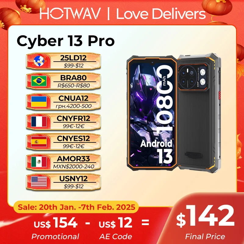 

[World Premiere] HOTWAV Cyber 13 Pro 20GB+256GB 6.6'' FHD+ 2K 150LM Flashlight 64MP Android 13 10800mAh 20W Fast Charging Global