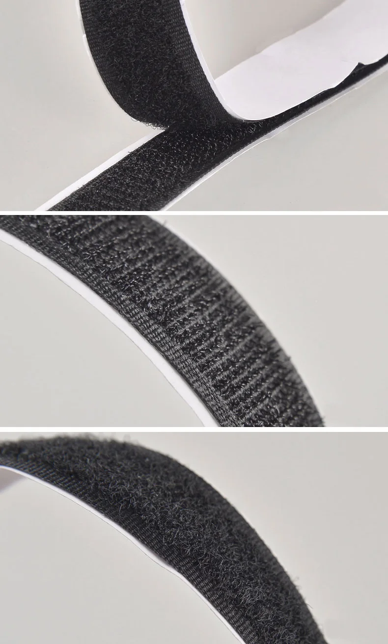 1/2/5 m Klettverschlussstreifen mit Kleber, starker selbstklebender Verschluss, doppelseitige Montagebänder für Heimwerkerarbeiten, 20–50 mm, Schwarz – Detail 3