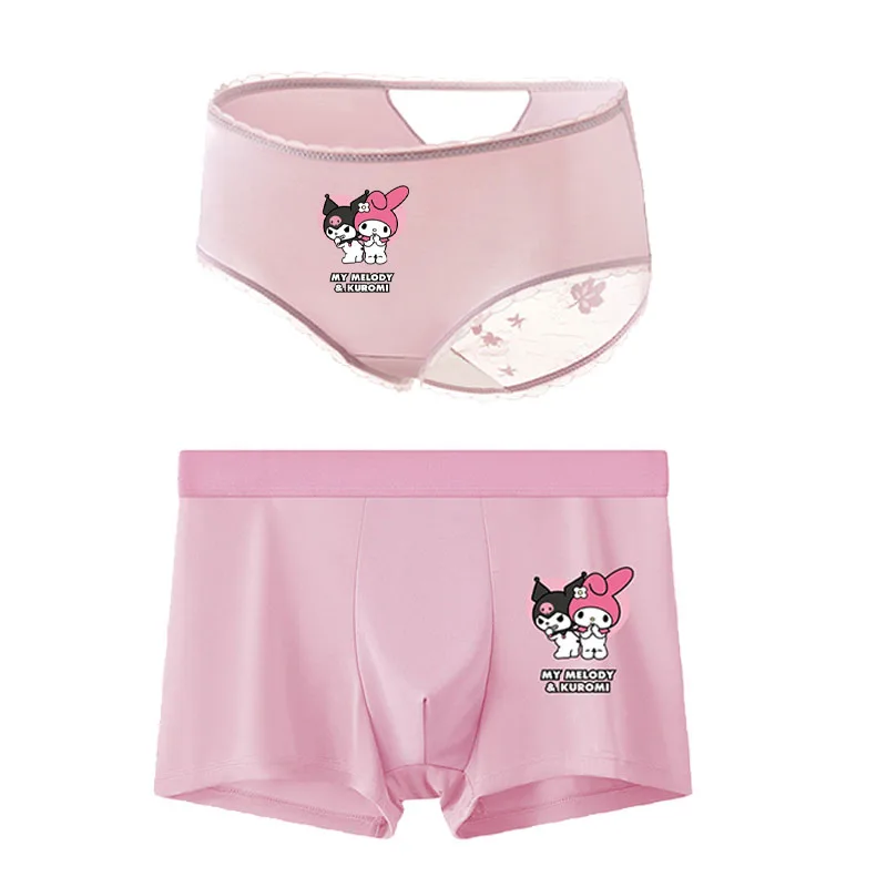 Ropa interior de dibujos animados Kuromi Melody para hombre, calzoncillos bóxer de talla grande con encaje de corazón, cómodos, de cintura baja, color carne