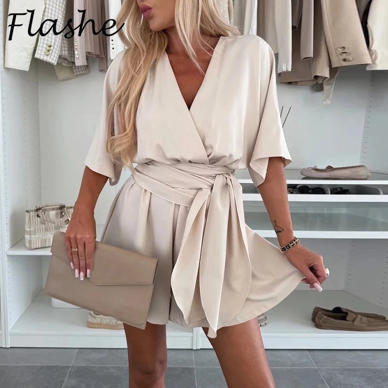 Sexy V-Ausschnitt-Kleider für Damen, elegantes, kurzärmeliges, einfarbiges, lockeres A-Linien-Minikleid, lässiges Strandparty-Kleid im Boho-Stil.