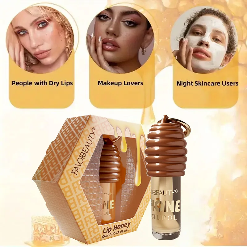 Brillo de labios de miel portátil, hidratante, suavizante, aceite de labios, lápiz labial, máscara de labios, Color rojo rosa, maquillaje de labios de belleza y salud