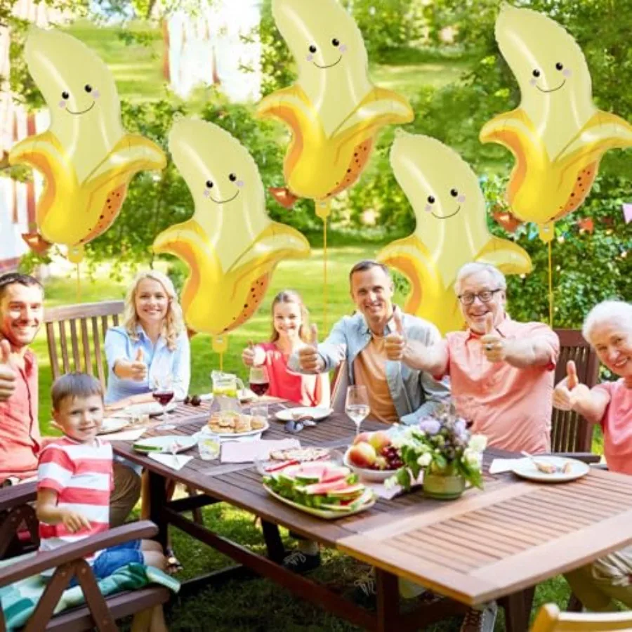 6 Pcs Cute Banana Foil Balloons 28 Inch Large Cute Fruit Mylar Balloons for Banana Themed Party Decoration Birthday Baby Shower