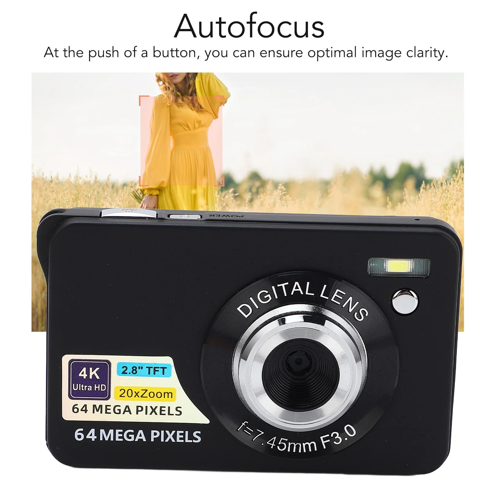 Cámara Digital HD de 2,8 pulgadas, 4K, 64MP, Zoom 20X, cámara portátil con enfoque automático para niñas, niños y adolescentes, cámara Digital de 2,8 pulgadas