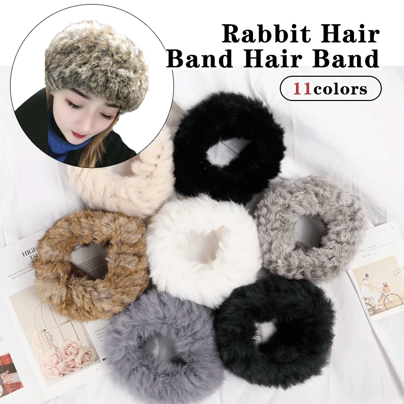 

Natural Real Rabbit Fur Hair Hoop Winter Warm Fluffy Headgear Women Stretch Fur Headbands Natural Fur Ring Snood Scarves