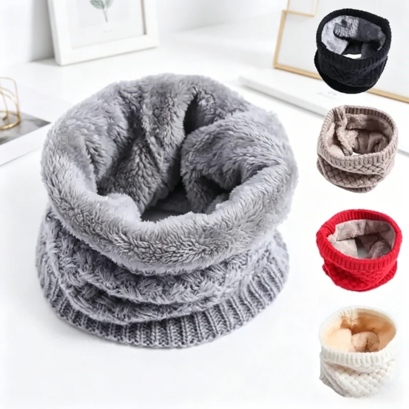 Winter Thick Knitted Neck Scarf Warm Fleece Lined Elastic Circle Scarf Snood for Men Women
