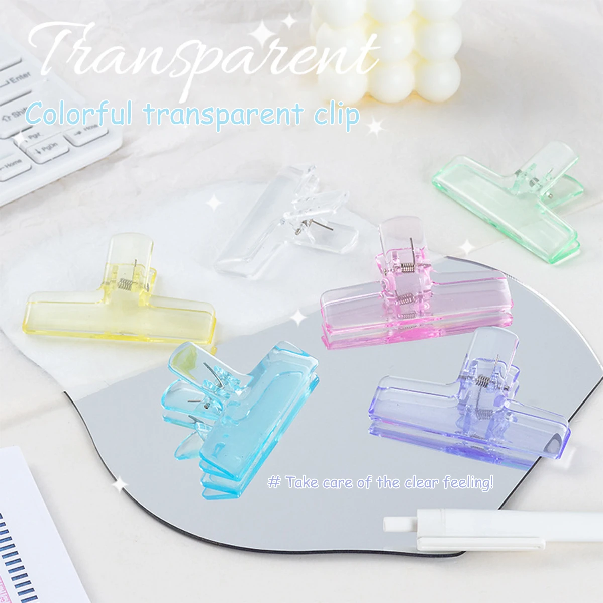 Transparent Candy Color Large Clip Ins Student File Account Hand Account Bill Binder Clip Paperclips Ofeice & School Supplies