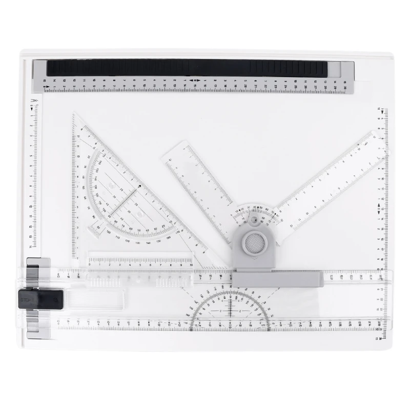 Tablero de dibujo A4, tabla de dibujo multifuncional con regla clara, sistema de medición ajustable compacto