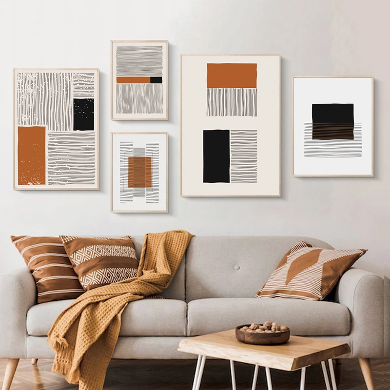 Morandi Abstract Lines Geometric Decorative Painting on Canvas Art Print Poster Pictures Wall Nostalgic Minimalist Living Room