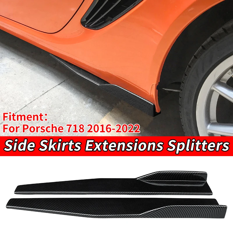 

Car Left/Right Side Skirt Bumper Diffuser Spoiler Aprons Wings Extensions 75cm Carbon Look ABS FFor Porsche 718 2016-2022