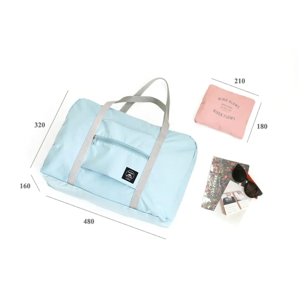  Solid Color Waterproof Folding Travel Bag Lightweight Large Capacity Luggage Bag 