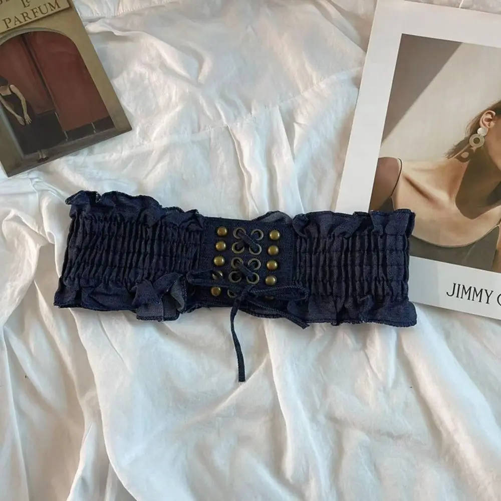 Cintura in tessuto dimagrante in denim elasticizzato con fascia a vita alta, cintura femminile, abito con cintura larga elastica in pizzo