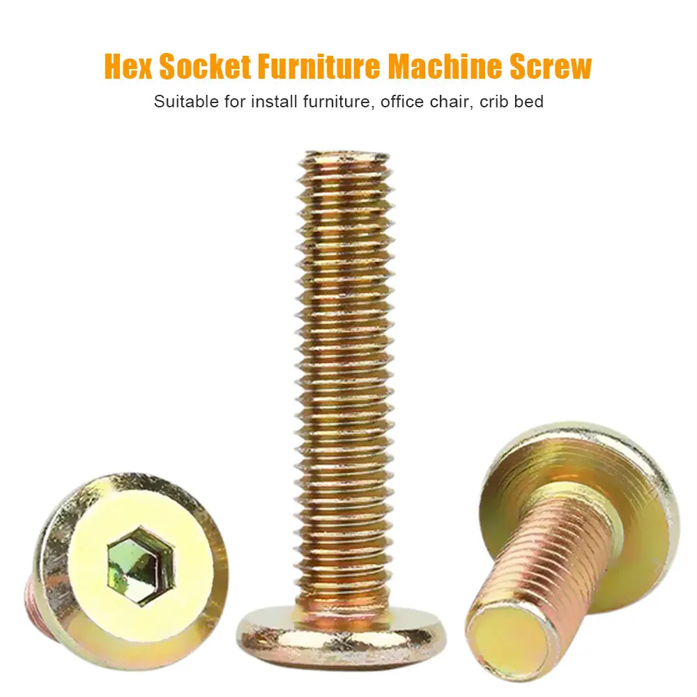 JUIDINTO 5-10PCS Color Zinc Plated Hex Socket Flat Head Furniture Screws M6 M8 Carbon Steel Allen Bolts for Beds Chairs Cabinets