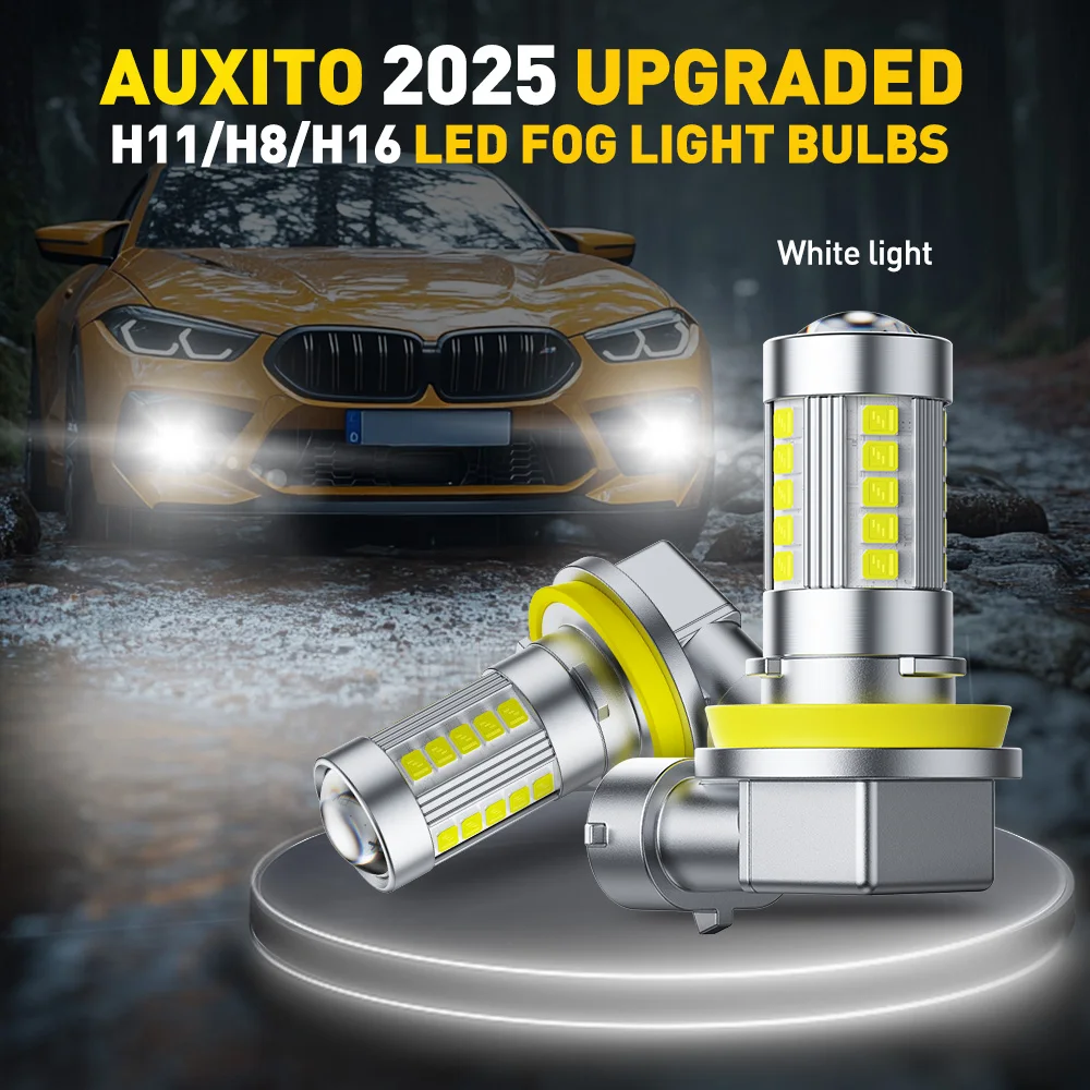 AUXITO 2x حجم صغير H11 H16(JP) LED أضواء الضباب 6500K أبيض H8 H9 9006/HB4 H10 LED مصباح قيادة لمبات 3000K أصفر DRL مع عدسة #5