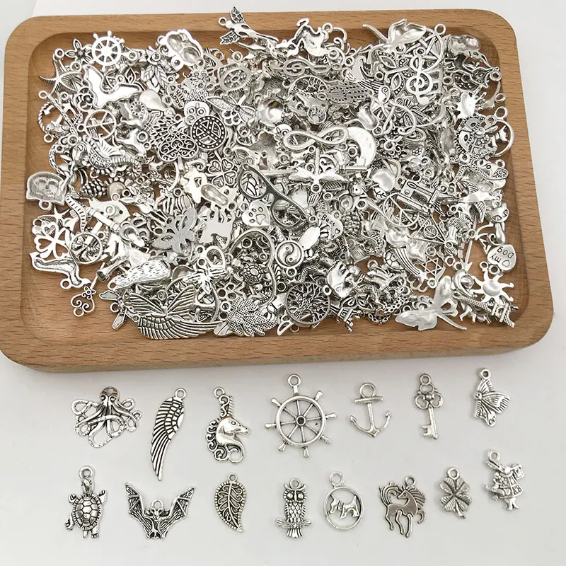 

300pcs/lot Zinc Alloy Charms for Jewelry Making Mixed Antique Silver Metal Pendants for DIY Necklace Bracelet Jewelry Making