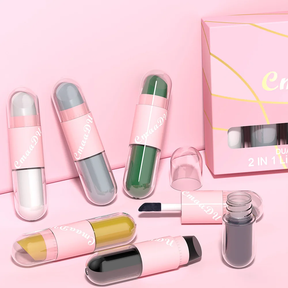 Juego de brillo de labios de doble punta, 6 uds., acabado mate y brillante, resistente al agua, de larga duración para uso diario y regalo navideño, belleza