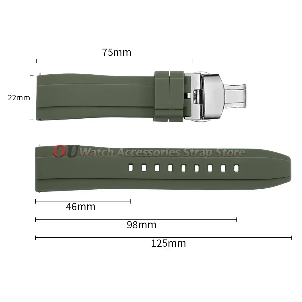 20mm 22mm Silikon-Uhrenarmband für Seiko, Rolex, Omega, Schnellverschluss-Uhrenarmband mit Schmetterlingsverschluss, Gummi-Armbänder für Damen und Herren – Detail 1