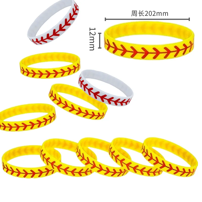 100PCS Softball Silicone Bracelet Sports Rubber Band Men Women Silicone Baseball Sports Bracelets Fashion Accessories