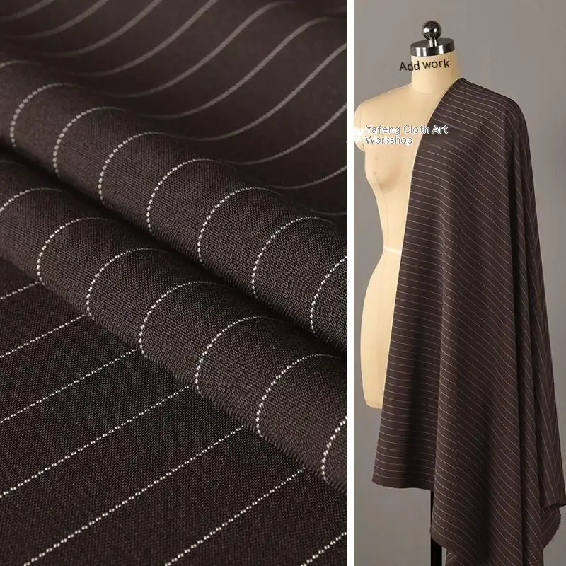 Fine Striped Fabric Coffee Spring Summer Wear-resistant Suit Dress Clothing Cloth Apparel Sewing Fabric by Meters Material