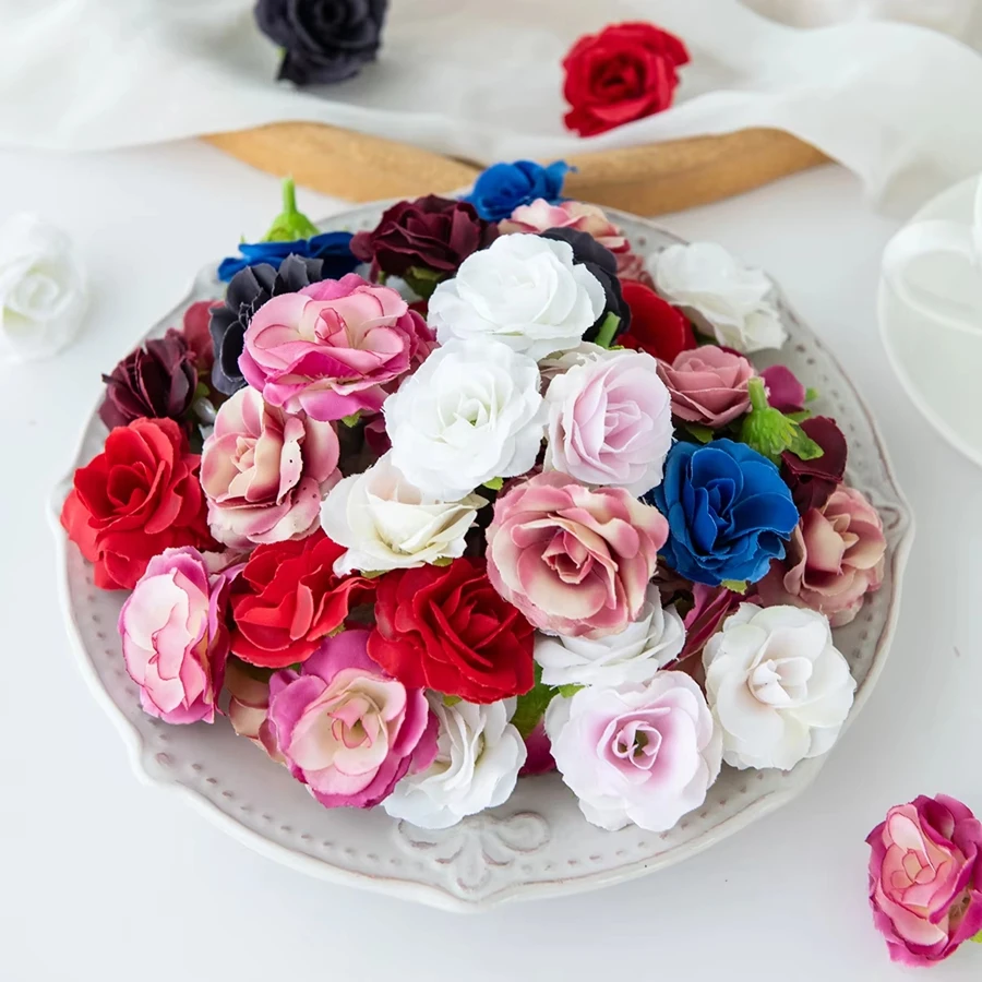 

50/100pcs Artificial Flowers Silk Roses Tea Bud Outdoor Garden Bonsai Wedding Garland Home RoomDecor Festival Diy Gift Candy Box