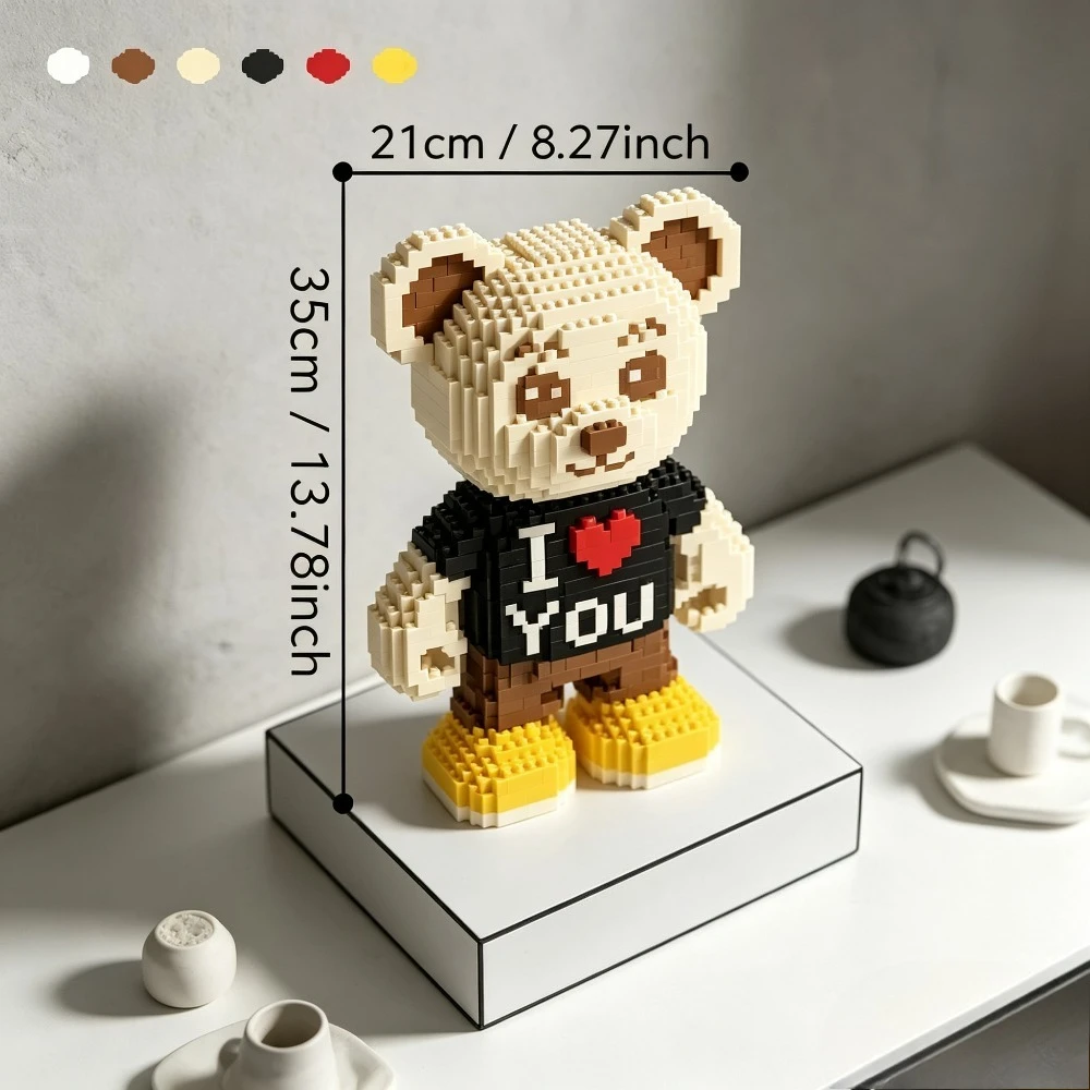3D Bear Building Blocks with Manual 3D Bear with Heart Model DIY Assembling Blocks for Home Office Art Decoration Birthday Gift