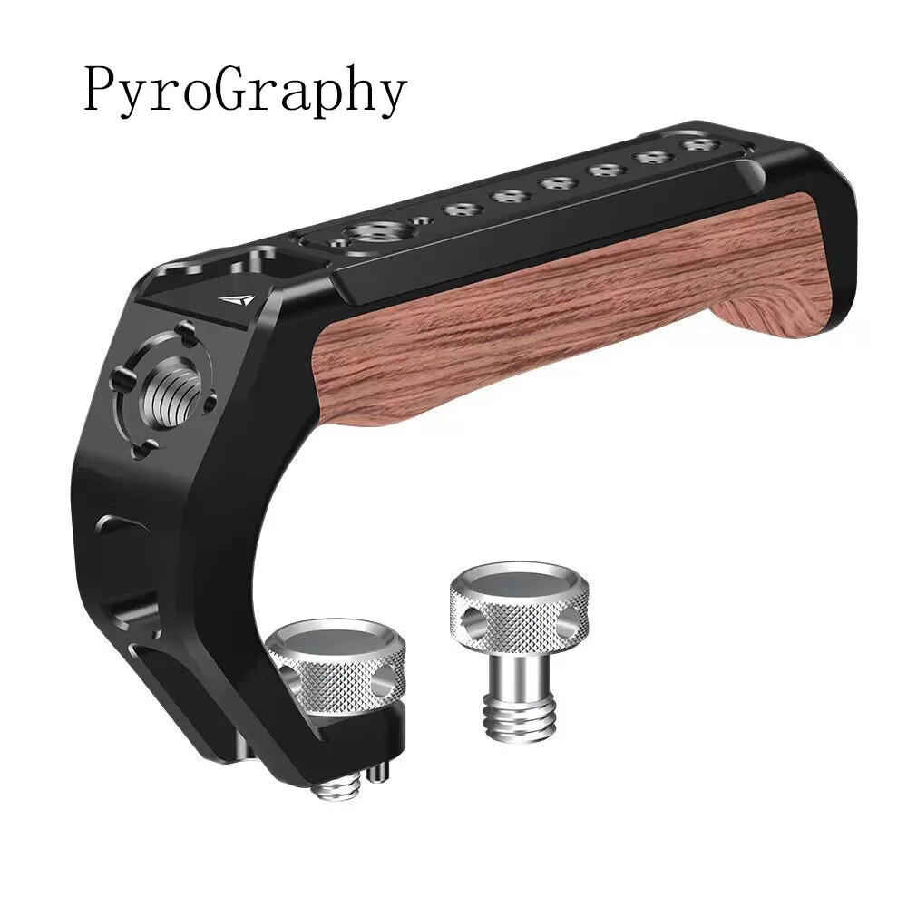 

PyroGraphy 1/4"&3/8" Arri Locating Top Handle Grip with Rosewood Handle Grip 1/4"&3/8"Thread Holes Dual Cold Shoes for DSLR Cage