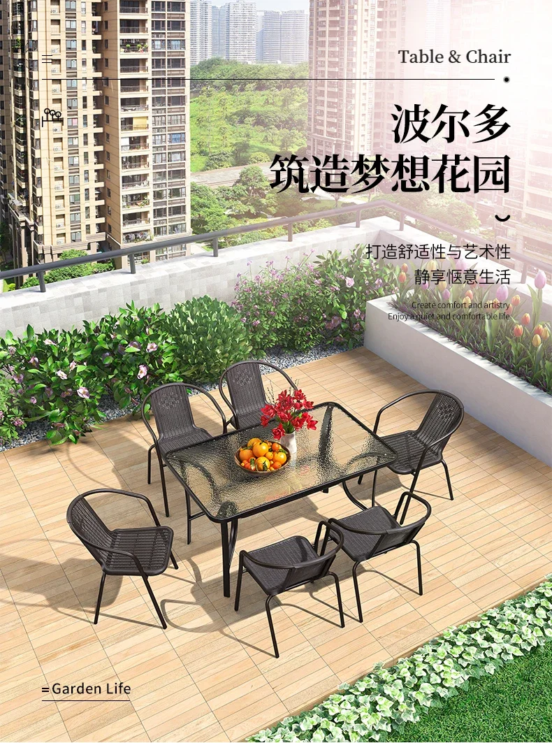 table Outdoor courtyard coffee balcony  with purple leaf coffee and chair simple household glass