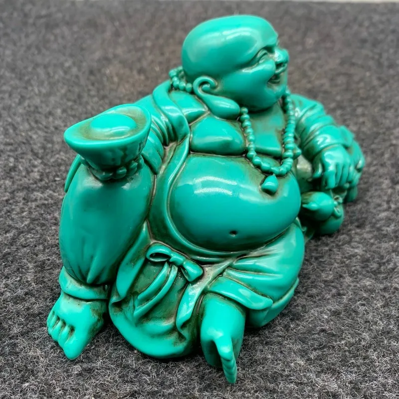 Laughing Maitreya Buddha Statue Imitation Turquoise Finish Reclining Figurine Feng Shui Wealth Home Desktop Decor Ornament view 3