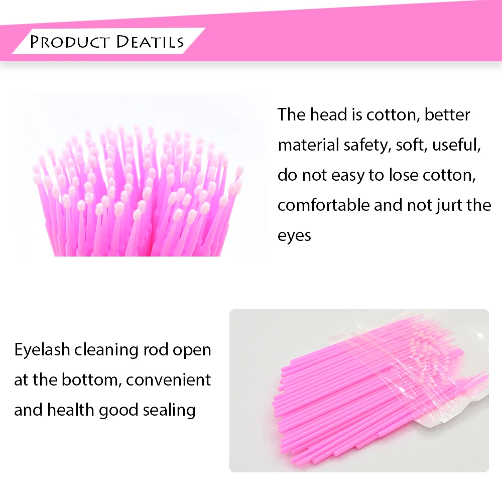 100pcs Micro Brushes Cotton Swab Eyelash Extension Disposable Eye Lash Glue Cleaning Brushes Applicator Sticks Makeup Tools