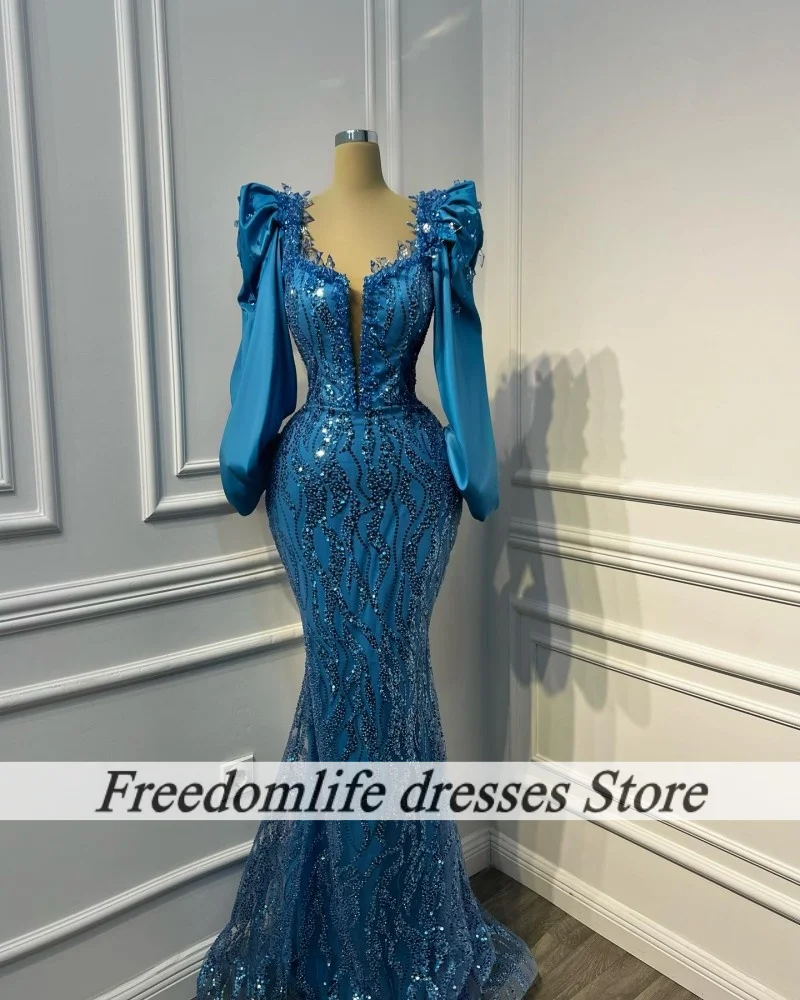 فستان سهرة أزرق رقيق مناسبة رسمية فساتين حفلات فاخرة مطرزة 2025 طويل حورية البحر فساتين لحضور الحفلات الموسيقية للنساء النيجيري حسب الطلب #2