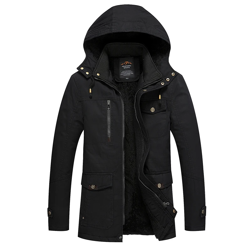 Autumn Winter Men Cotton Jacket Casual Fashion Business British Trench Coat Warm Fleece Trend Versatile Male Hooded Top Clothes