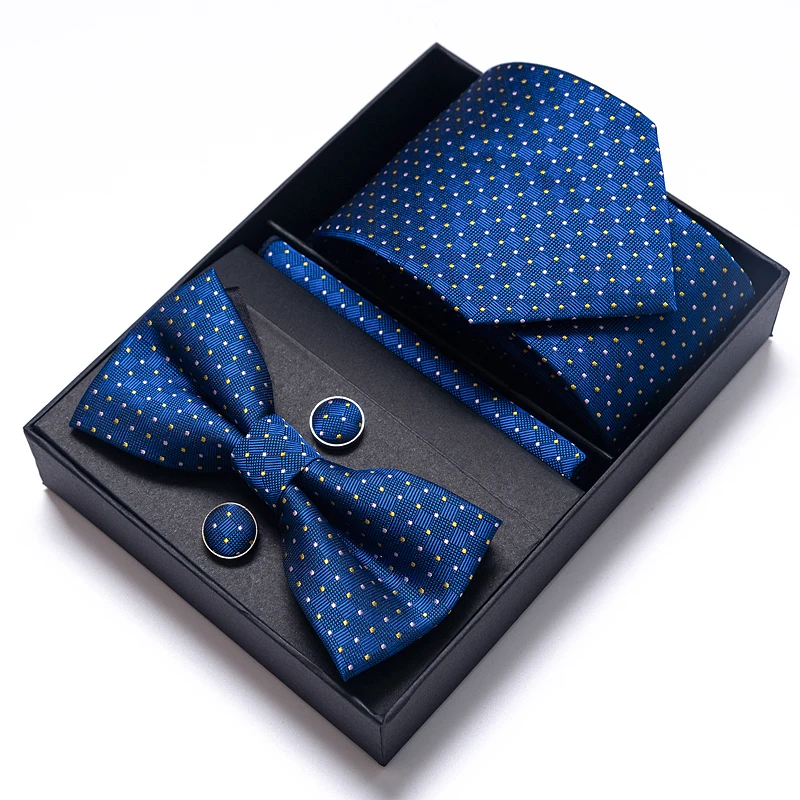 Fashion Factory Sale Mix Colors Holiday Gift Tie Pocket Squares Cufflink Set Necktie Box Man Blue Wedding Fit Business