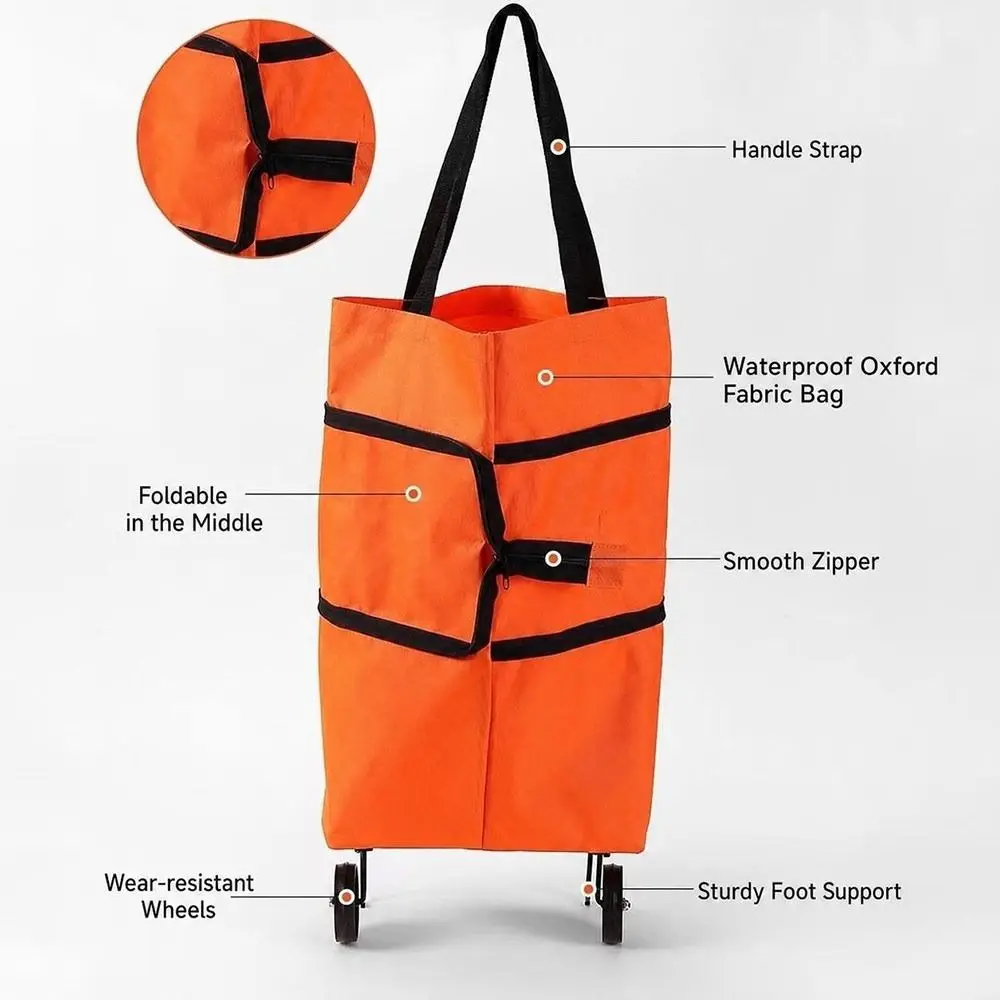 New Foldable Shopping Trolley Portable Wheeled Shopping Trolley Bag Handheld Carrying Portable Pull Cart Parcel Pickup