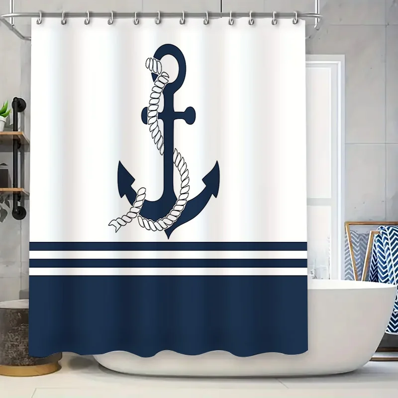 

Морская занавеска для душа, океанский якорь, декор, морская жизнь, пляж, ванная комната, тканевый фон, водонепроницаемый домашний декор, прибрежные вибрации, подарок