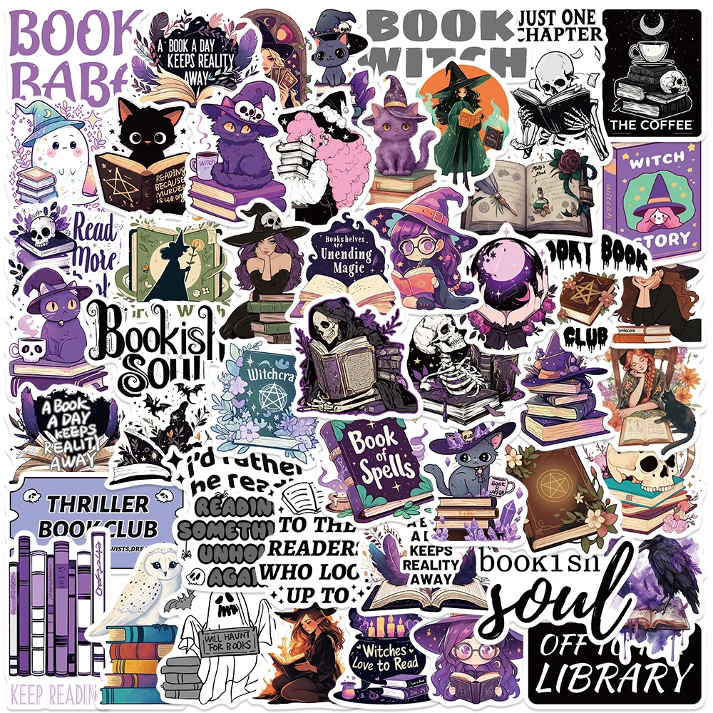 

50PCS Bookish Sticker Pack Cool Purple DIY Graffiti Decals For Notebooks Hand Account Water Cup Refrigerator Stickers