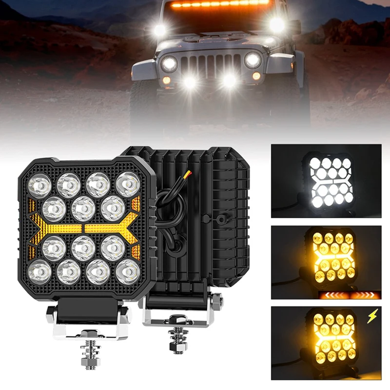 ABSU 4 Inch Car LED Work Light Strobe Headlight White Yellow Offroad Driving Light Spotlight For Truck Cars Suv Boat