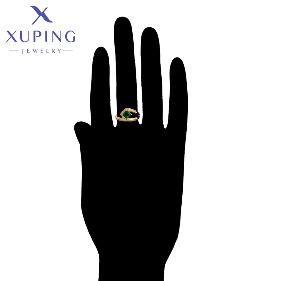 Xuping Jewelry Fashion New Green Stone Copper Alloy Elegant Gold Color Ring for Women BirthdayGift A00918385